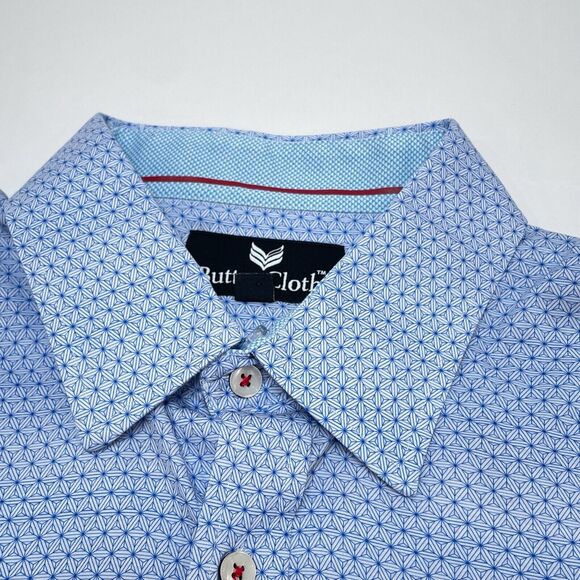 Buttercloth Shirt Men Size XL Blue Button Up Geometric Smart Casual Performance - Picture 3 of 12